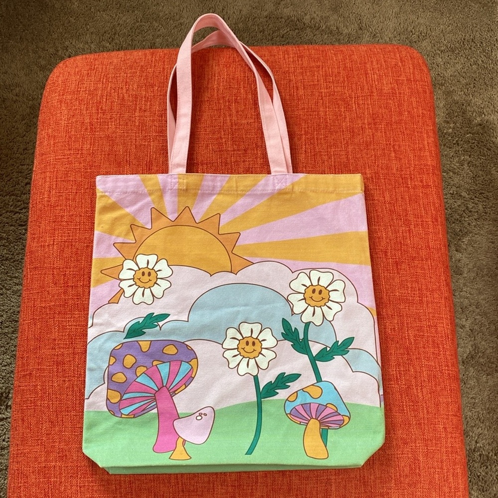 Skinny Dip London Cotton Canvas Groovy 60’s Psychedelic Mushroom Flower Tote Bag - Picture 2 of 13